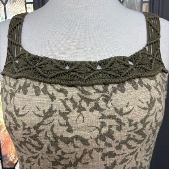 Lauren by Ralph Lauren Beige & Olive Pattern Crochet Macrame Tank Top Size XL - Picture 3 of 10
